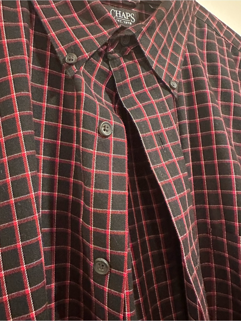 Chaps Mens Long Sleeve Button Down Shirt Red Black Plaid Cotton Size XL - Picture 7 of 11